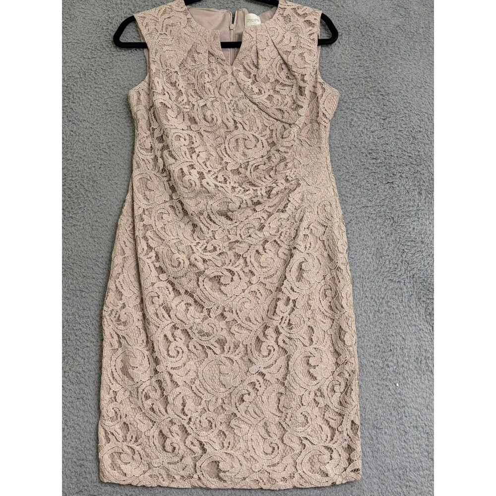 CHICO'S Lace Side Ruched Short Lined Neutral Blush Dress Size 0 US Size 4
